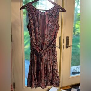 Geometric Striped Midi Dress - Black and Pink